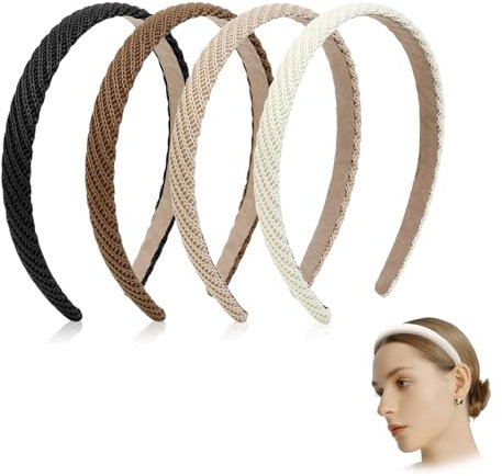 Auiremrti Bandeau tressé 4 pièces, ensemble de bandeaux pour femmes, bandeau en tricot fin 4 couleurs, confortable et antidérapant, accessoire de mode pour toute occasion