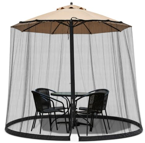 WANRU 9-10FT Umbrella Mosquito Netting for Patio w Zipper, Net Only | Durable mesh screen for umbrella. Elastic cord, zipper, secure fit. Keeps bugs out, airflow. Fits 11-13FT. Net only.