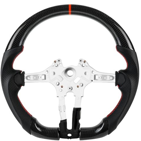 Acclcors Handgefertigte echte Carbonfaser-Lenkrad, Die rote Mittellinie, Perforierte Ledergriff für BMW M Sport Serie/für M Performance Serie M3 F20 F22 F23 F30 F31 F87 M2 F82 F83 F15 F21