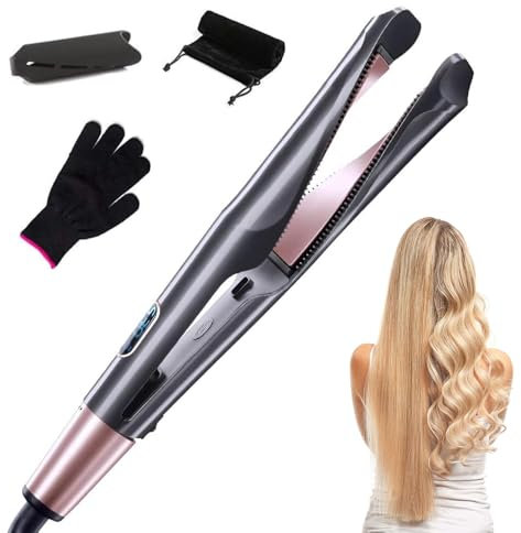 Dhqkqg 2 in 1 Hair Straightener and Curler, Hair Straighteners with Adjustable Temperature LCD Display, Hair Straighteners and Curlers in One, Flat Iron Hair Straightener for Curl/Wave/Straighten Hair