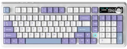 AJAZZ AK980 Tastiera meccanica da gioco con display da 1,14 pollici e pulsanti, batteria 8000mAh, BT/2.4G/USB-C, RGB rivolto verso sud, hot-swap, piastra di posizione FR4, imbottitura a 5 strati