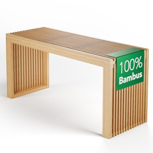 NewHabitat Sitzbank aus Bambus – Stilvolle Sitzbank für Flur, Esszimmer, Schlafzimmer & Badezimmer – Hochwertige Garderobenbank Holz (90x43x33cm)