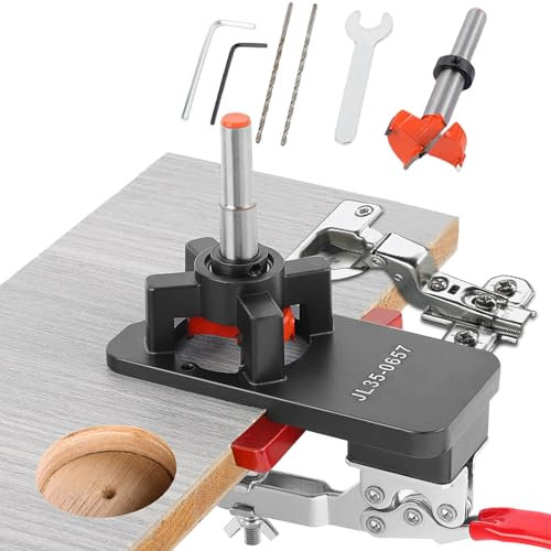 35mm Concealed Hinge Jig, Cabinet Hinge Jig, Aluminum Alloy Accurate Locking Cabinet Hinge Hole Drilling Jig with Adjustable 3-6mm Edge, Household Woodworking Tools for Door Cabinets Hinges Mounting