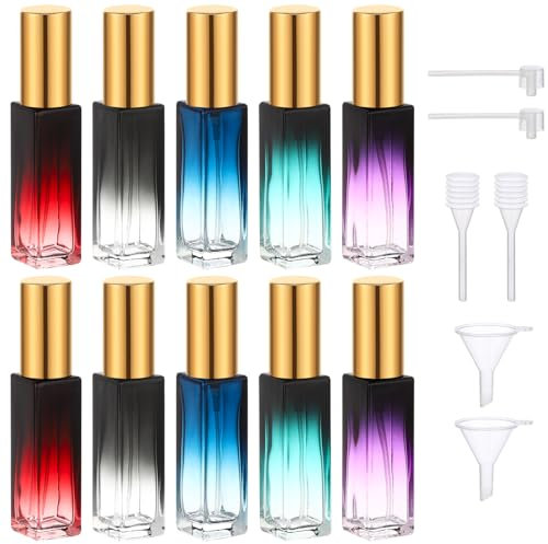 Segbeauty Atomizador de Perfume, 10 Piezas 10ml Dispensador Perfume Viaje, Recargable y Portátil, Pulverizador Pequeño de Vidrio, con Cabezale de Bomba, Embudo y Gotero