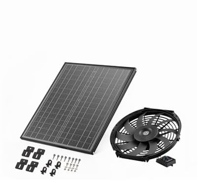 VEVOR Ventilador de Montaje a Dos Aguas, Extractor de Aire Solar con Termostato Ajustable y Malla Exterior,1300 CFM, Ventilación Silenciosa para Techo, Garaje, Tienda, Color Negro, Φ 340 x 70 mm