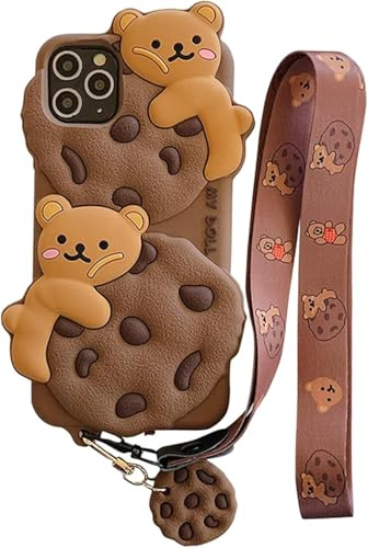 SGVAHY Case for iPhone 6/6s with Strap Lanyard Keychain Cute Bear Cookie Kawaii Funny Soft Silicone Shockproof Protective Cover for Women Girls