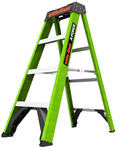 Little Giant A-FORCE Fiberglass Step Ladder – 150kg Load, Comfort Treads, Tool-Ready Top Cap, EN131 Professional (4 Tread)