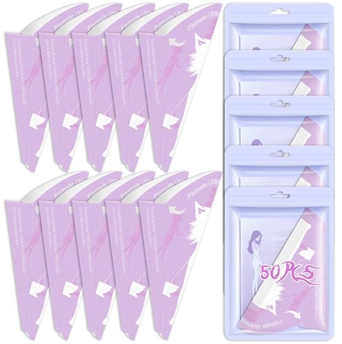 MinXin 50 Piezas Urinella para Mujer,Urinario Portatil Mujer,Embudo de Papel Impermeable Desechable para Orinar, Urinario para Embarazadas, Senderismo,Viajar al Aire Libre,Acampar(Morado)