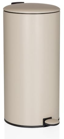 hjh OFFICE Mülleimer rund 30 Liter, Treteimer mit Deckel, Softclose CLEAN Step 2 Metall Abfalleimer mit Inneneimer, Beige