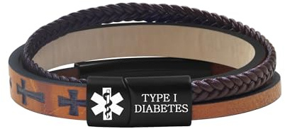 Zircobic Medizinische Alarmarmbänder Herren Geflochtenes PU-Leder Kreuz Design Lasergraviertes Medizinisches ID Wasserdicht Leicht Für Outdoorsport Täglicher Gebrauch Anpassbar