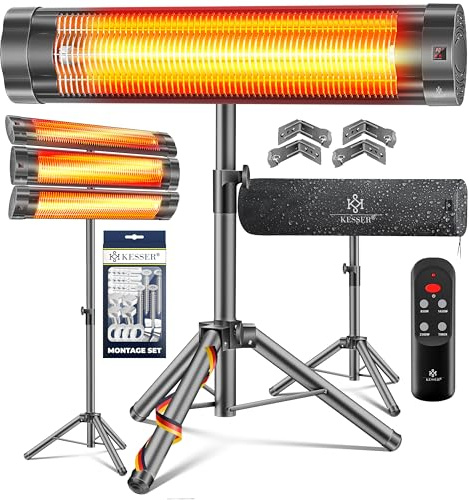 KESSER® Infrarotstrahler Heizstrahler Terrassenstrahler 2500W mit Fernbedienung inkl. Schutzhülle höhenverstellbarem Teleskopstativ Wickeltischstrahler Terrassenheizer Quarzstrahler Infrarot