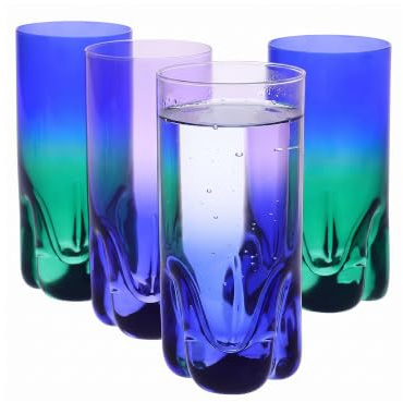 Krosno – Bicchieri per drink, acqua e succo 300 ml, set da 4 pezzi – Collezione Aurora – Dipinti a mano – Cristallo senza piombo – Ideali come regalo – Viola-Blu scuro e Verde-Blu scuro