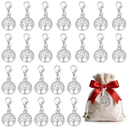 GomTrynxil 24 Stück Lebensbaum Schlüsselanhänger mit Karabinerhaken, Lebensbaum Anhänger Metall Anhänger Lebensbaum für Hochzeit Taufen Kommunionsfeiern Dekorative Geschenke und Gastgeschenke