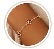 ZNBOH Armband Damen Gold 18K Vergoldet Kleeblatt Geburtsstein Armbänder | Wasserfest Verstellbare Handkette mit Stein Zirkonia Amethyst Aquamarin,Goldene Schmuck,Geburtstagsgeschenk Frauen Freundin