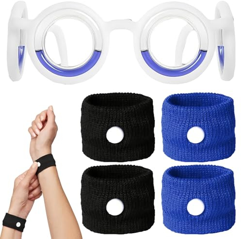 Reiseübelkeit Brille gegen Auto- und Seekrankheit, inkl. 2 Paar Reisearmbändern, für Auto, Schiff, Kreuzfahrt und lange Reisen