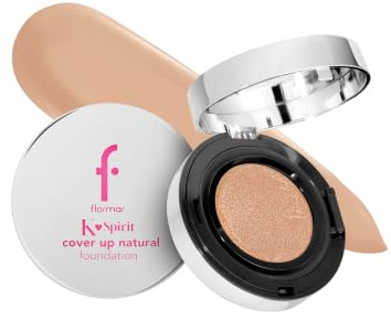 Flormar K-Spirit Cover Up Cushion Foundation, Natural Finish, Hohe Deckkraft & langanhaltend, K-Beauty Make-up mit Schwarzem Trüffel-Extrakt für ebenmäßigen Teint, 003, Light Sand, 15 g