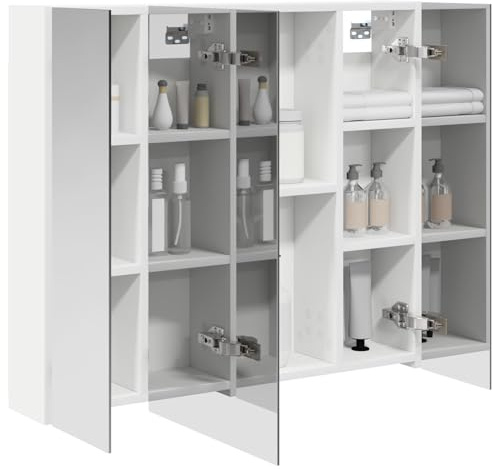 vidaXL Badezimmerspiegelschrank Weiß 80 x 14,5 x 70 cm Holzwerkstoff, Badezimmer Aufbewahrung, rechteckiger Schrank, modernes Design, platzsparender Wandspiegel, verstellbares Regal, Organizer