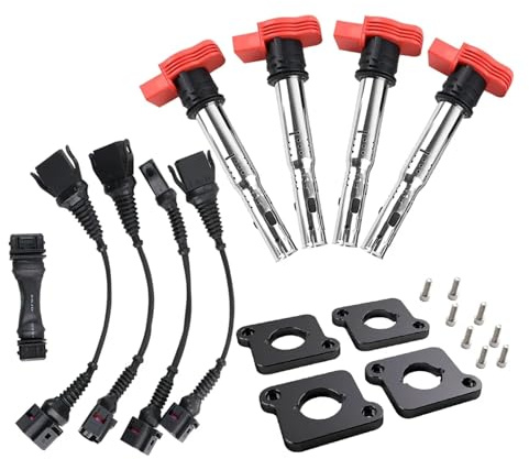 Zündanlage Komplettes Set 2.0T Zündspule ICM Kabelbaum R8 Zündspulenplatten Paket Für 97-99.5 1.8T Für B5 Für A4 3 Bis 4 Kontakte Blockzündspul(Schwarz)