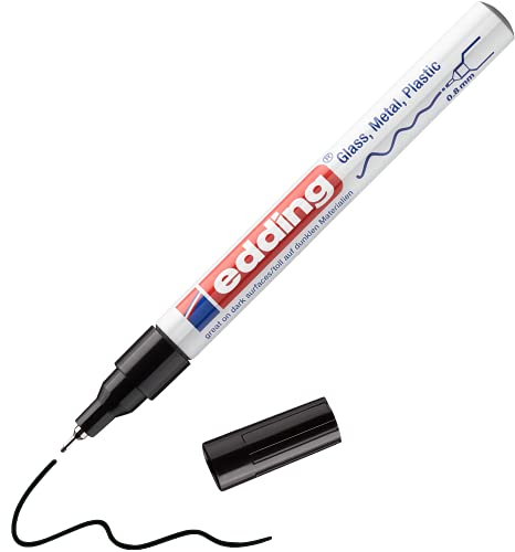 edding 780 Glanzlackmarker - schwarz - Packung mit 1 Lackmarker - extra-feine Rundspitze 0,8 mm - Lackstift für Glas, Stein, Holz, Kunststoff und Papier - wasserfest, stark deckend, sehr dünn