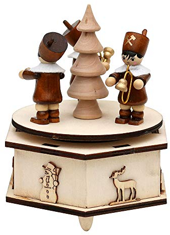 Dekohelden24 Wunderschöne Spieldose mit musizierenden, Melodie: White Christmas, ca. 11 x 11 x 13 cm, Holz, Bergmänner mit Becken, 13 cm