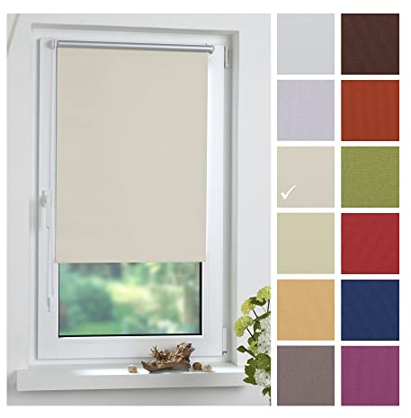Liedeco® Rollo Klemmfix Thermobeschichtet - 100 x 150 cm Creme (Breite x Höhe) / lichtundurchlässig Blickdicht verdunkelnd und stufenlos verstellbar/leichte Innen-Montage ohne Bohren mit Klemmträger