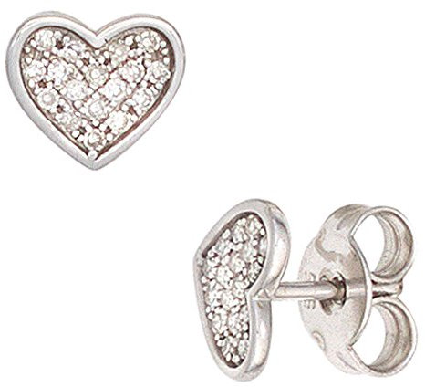 Jobo Damen-Ohrstecker Herz aus 14 Karat 585 Weißgold mit 34 Diamanten