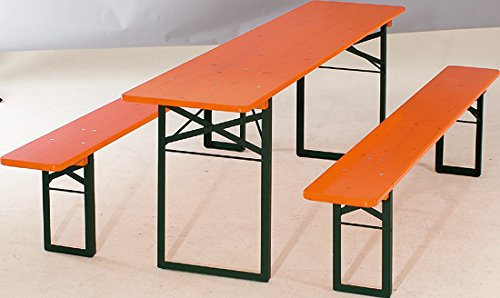 Kunibert Bierzeltgarnitur Biergartengarnitur 1 A Brauereiqualität 50er Tischbreite50cm Farbe:Orangefarben Länge 220cm