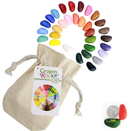 Crayon rocks - Ungiftige Kinder SOYA-Wachsmalstifte [Stiftgriff anregend] - dauerhaftige Kreide in Einer Musselin-Tasche - 32 natürliche wachsbar Farben - zeichnen auf Papier und Stoff