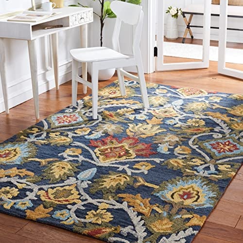 SAFAVIEH Blossom Collection 5' x 8' Navy / Multi BLM402A Handmade Premium Wool Area Rug