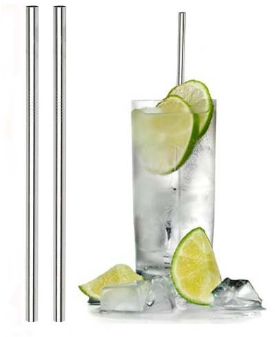 DesignerBox Extra-Long Stainless Steel Straws Milkshake Smoothie Straight Drinking Straw, 12 Inches Long x 0.3 Inches Diameter, Food-Safe 18/8 Stainless (Set of 2 Pcs)