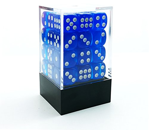Bescon Würfel w6 12mm 36er Brick Box, 12mm Six Sided Die (36) Block of Dice, Durchsichtige Blau m/weiße