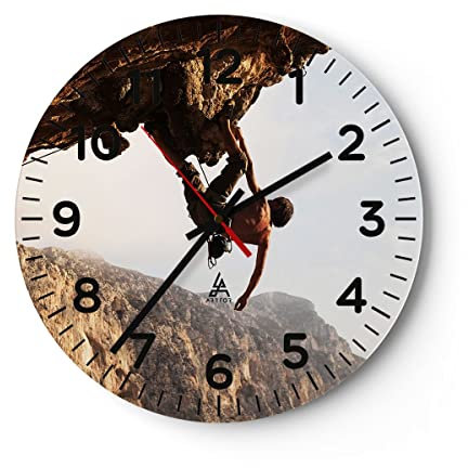 Modern Wanduhr Klettern extrem Berge griechenland 40x40cm Rund Groß Wand Uhr Glas Analog Zimmeruhren Küche Büro Wohnzimmer Glasuhr Wall Clock Dekoration Design Wanddekoration Küchenuhr C4AR40x40-2784