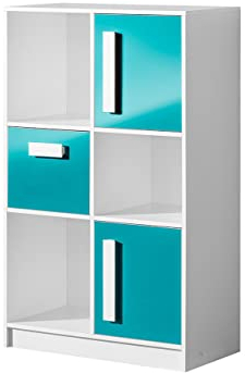 Mirjan24 Kommode 80 Guliver GR07 mit 2 Türen und Schublade, Fronten in Hochglanz, Mehrzweckschrank für Jugendzimmer, Sideboard, Highboard (Weiß/Türkis Hochglanz)