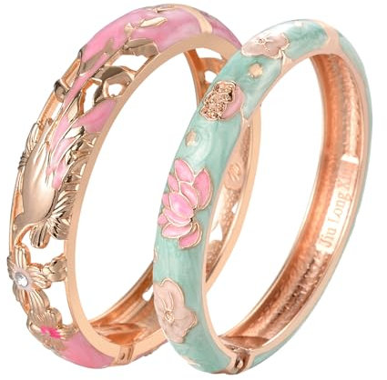 UJOY Emaille-Armreif für Frauen, handgefertigtes Blumenarmband für Damen, Vintage-Schmuck Armspange-Geschenk Kupfer-Gold, Valentinstag Liebesarmband mit Armband-Andenken-Boxen
