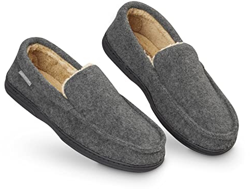 Dunlop Zapatillas Casa Hombre, Pantuflas Estilo Mocasines Cerradas, Zapatillas de Casa Invierno Calientes Suela de Goma Dura, Regalos Originales para Hombre (Gris Oscuro,45)