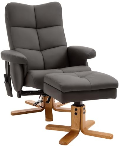 HOMCOM Relaxsessel mit Hocker 360° Drehbar aus Kunstleder Braun | Fernsehsessel, Elektrisch, Liegefunktion, Massage, Massagesessel mit Seitentasche, TV-Sessel, für Wohnzimmer