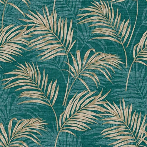 Grandeco Lounge Palm Wallpaper (Teal)