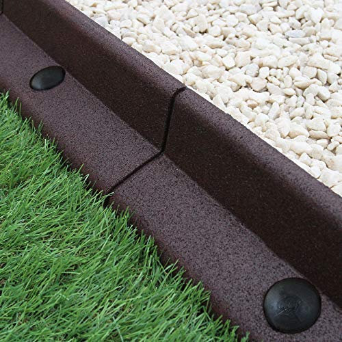 Bordure de Pelouse Flexible Bordure de Jardin Gazon Bordure de Chemin Bordure de Potager Bordure de Lit de Fleurs Bordure Surélevée en Caoutchouc Gazon Artificiel Marron | Lot de 8 x 1.2m