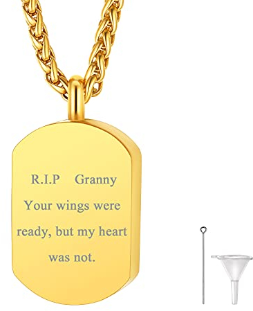 FindChic Memorial Urnen Anhänger Asche Personalisierte Halskette Dog Tag Kette Herren Damen Edelstahl Blut Kette zum befüllen Erinnerungsschmuck mit Trichter Füllen Kit Gold