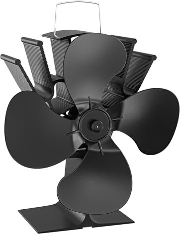 WilTec Ventilateur de poêle à bois – 4 Hélices – 1100 tr/min – 70-350 °C – Autoalimentation thermique par Chaleur Sans courant – Distribution homogène de chaleur de cheminée