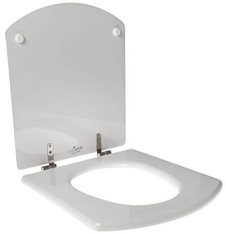 Asiento de inodoro diseñado para Roca Hall de madera de poliéster con cremallera inoxidable - Color: blanco - Cierre: normal