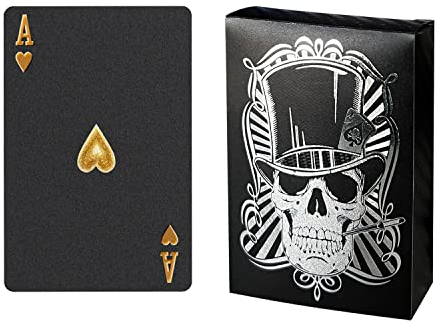 BIERDORF Schwarzer Diamant Kunststoff Pokerkarten Plastik wasserdichte Spielkarten- 1 Deck von Spielkarten Plastik-silberner Schädel