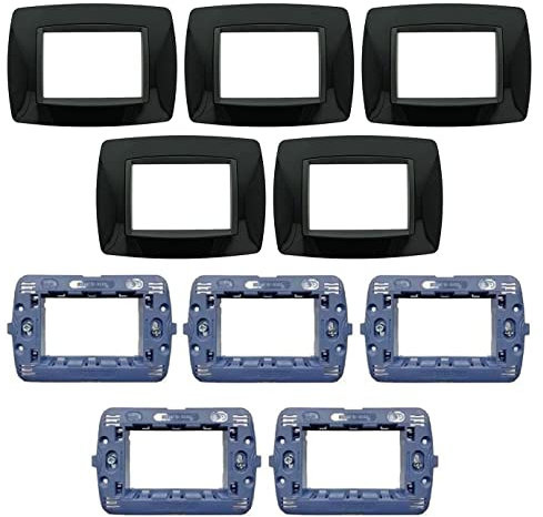 Di Tutto Per Tutti® Kit 10 Pezzi Living Light Compatibile | 5 pezzi Placca Nero 3 Posti | 5 Pezzi Supporto 3 Posti