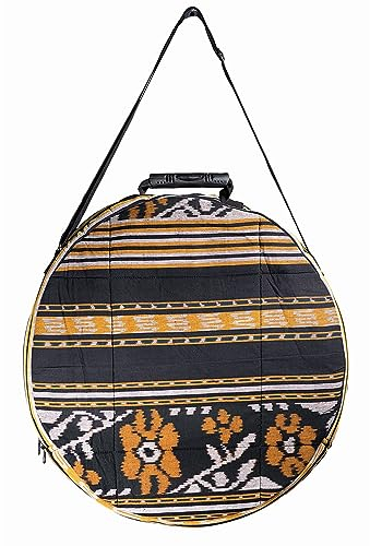 Shamandrum Tasche DUNKLE Farben aus Ikat-Webstoff Ø 60 cm für Schamanentrommel - im MYSEVENDO Set - Rund Ritual Drum Trageriemen Trommeltasche