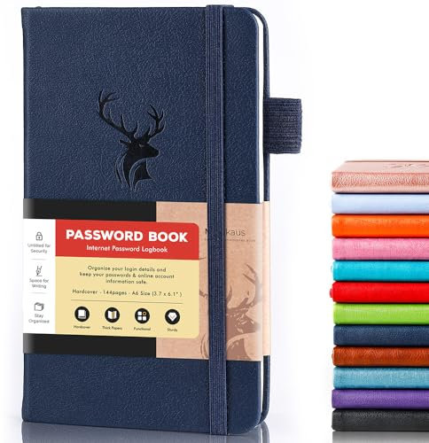 molekaus Passwortbuch mit alphabetischen Registerkarten, kleiner Passworthalter mit extra Passwortplatz zum Ändern des Passworts. PasswortNotizbuch für Zuhause oder Büro, für Internetanmeldung, 15,5
