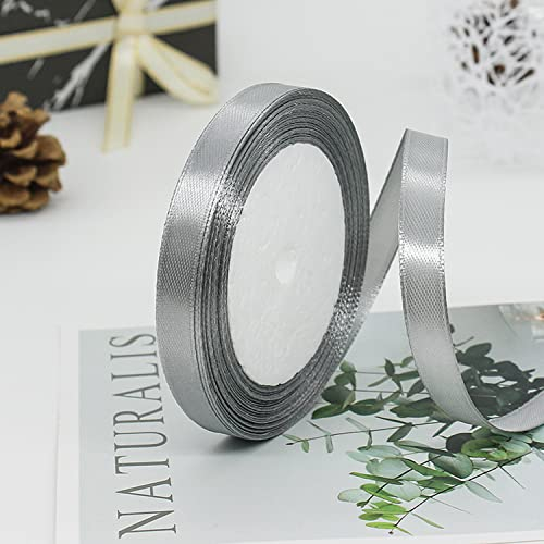 ZHIHUI Satinband Grau 10mm, 22 Meters Dekoration Geschenkband Fein Schleifenband, Stoffband für Luftballons, Hochzeit, Taufe und Geburtstag Geschenke Der Valentinstag Verpackung von Geschenken