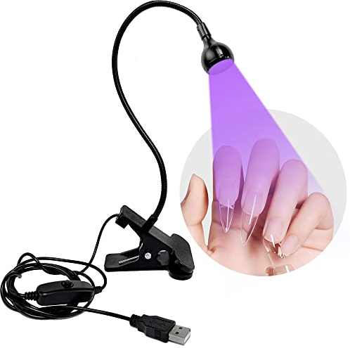 ASENTER - Lámpara UV seca de uñas de gel para uñas y pegamentos, mini gooseneck lámpara para curar la resina, USB 5 W LED ultravioleta con clip
