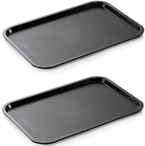 PHCOMRICH 2 bandejas, paletas higiénicas de plástico para gastronomía, resistentes, fáciles de limpiar y perfectas para cocina, almacenamiento y transporte, 35 x 27 cm, color negro