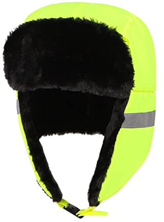Warm Fliegermütze Reflektierend Ohrenklappe Trappermütze Kuschelig Wintermütze Kunstpelz Winterkappe mit Ohrenklappen Markiert Kunstfell Ohrenschützer Plüsch B-hut Orange Grün Kappe für Arbeiter