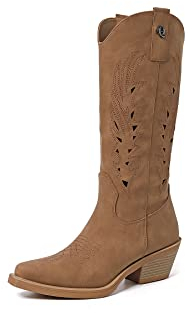 QUEEN HELENA Camperos Stivali con Tacco Western Traforati Stivaletti Texani a Punta Cowboy Donna X28-103 (Marrone, Sistema Taglie Calzature EU, Adulto, Donna, Numero, Media, 37)